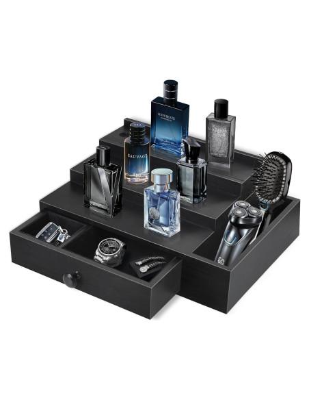 Organizador de Perfumes Zecela de 3 Niveles en Madera Negra