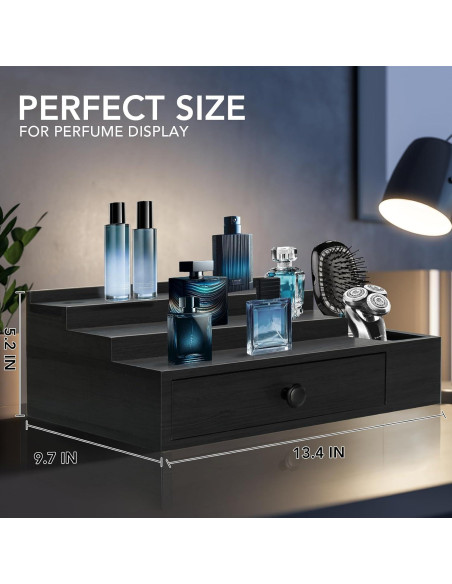 Organizador de Perfumes Zecela de 3 Niveles en Madera Negra