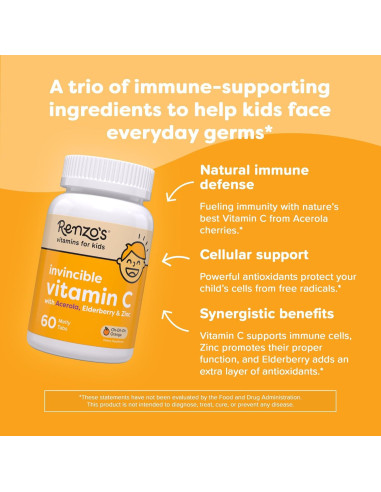 Vitamina C Invencible Renzo para Niños 60 Tabletas Melty Naranja