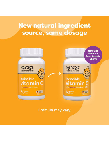 Vitamina C Invencible Renzo para Niños 60 Tabletas Melty Naranja