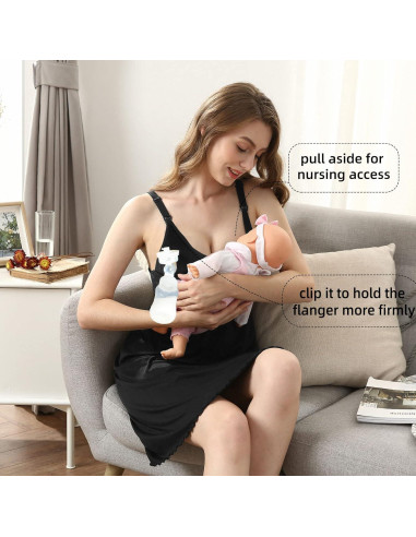 Camisón de Lactancia iloveSIA Talla Mediana Negro con Sujetador