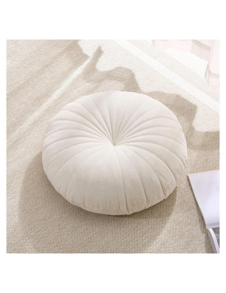 Cojín de Suelo Redondo Beige STRWARD 41.91 cm Terciopelo
