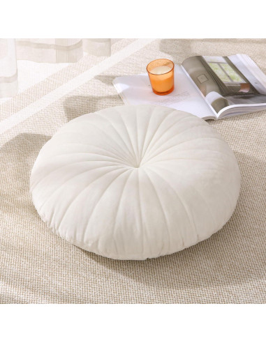 Cojín de Suelo Redondo Beige STRWARD 41.91 cm Terciopelo