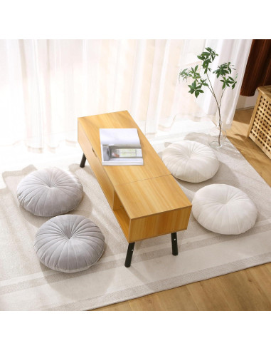 Cojín de Suelo Redondo Beige STRWARD 41.91 cm Terciopelo