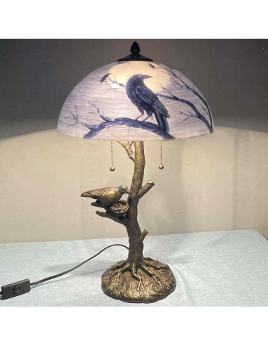 Lámpara de Mesa BIEYE Cuervos en Rama 35.56 cm Vidrio Pintado
