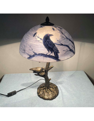 Lámpara de Mesa BIEYE Cuervos en Rama 35.56 cm Vidrio Pintado