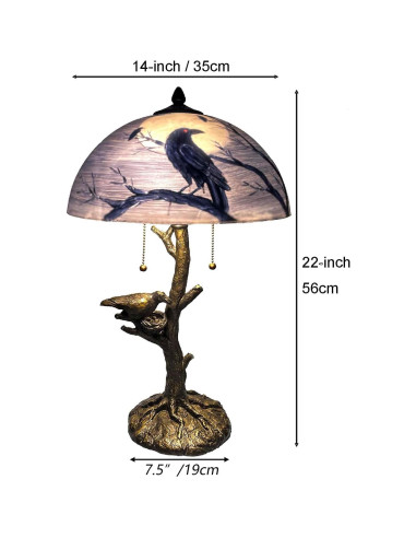 Lámpara de Mesa BIEYE Cuervos en Rama 35.56 cm Vidrio Pintado