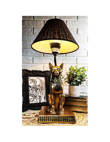 Lámpara de Mesa Bastet Egipcia Gato 45.72 cm Bronce