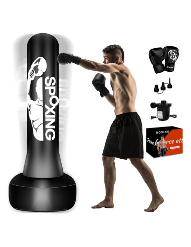 Saco de Boxeo Independiente SPOXING 70 cm con Guantes y Bomba