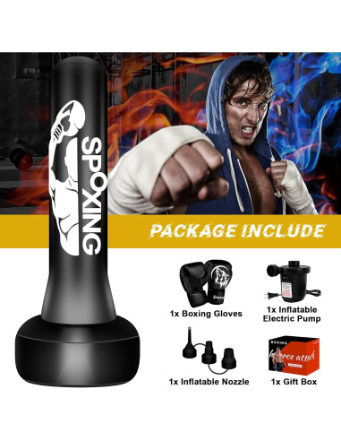 Saco de Boxeo Independiente SPOXING 70 cm con Guantes y Bomba