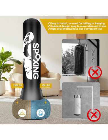 Saco de Boxeo Independiente SPOXING 70 cm con Guantes y Bomba