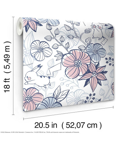 Papel Tapiz Autoadhesivo RoomMates Pikachu Floral 52 cm x 549 cm