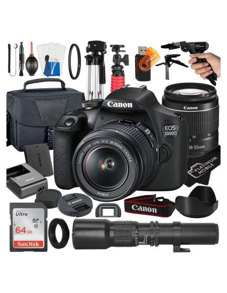 Cámara DSLR Canon EOS 2000D + Lentes 18-55mm y 500mm