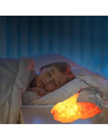 Lámpara Nocturna Dragón de Fuego REALAZ 3D Rojo 19.8x7.9 cm