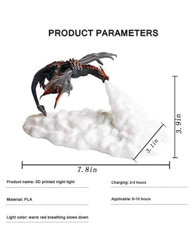 Lámpara Nocturna Dragón de Fuego REALAZ 3D Rojo 19.8x7.9 cm