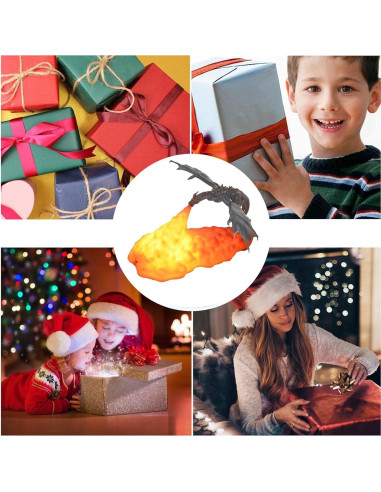 Lámpara Nocturna Dragón de Fuego REALAZ 3D Rojo 19.8x7.9 cm