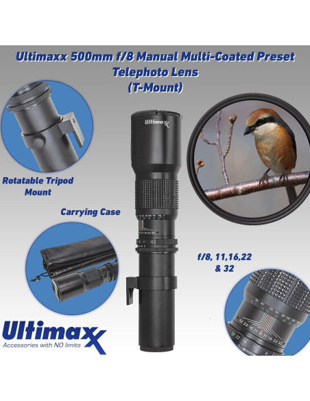 Lente Telefoto 500mm f/8 Ultimaxx para Nikon Z con Convertidor 2x