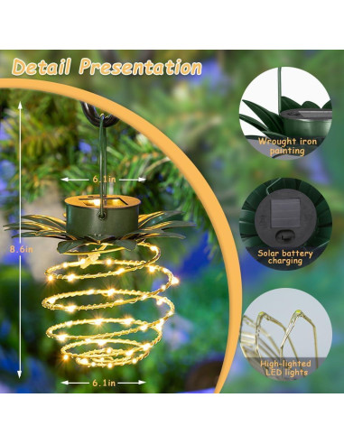 Paquete de 2 Luces Colgantes Solares JHPGEOE 60LED IP65