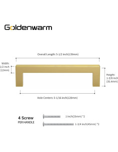 Tiradores de Gabinete Oro Cepillado Goldenwarm 10 Unidades 12.7cm 2