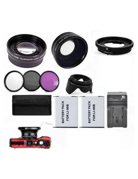 Lente Ojo de Pez 0.43X + Macro + 2 Baterías para Olympus TG4