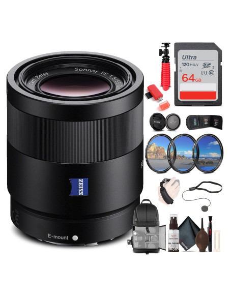 Lente Sony Sonnar T FE 55mm f/1.8 ZA + Kit de Filtros y Mochila