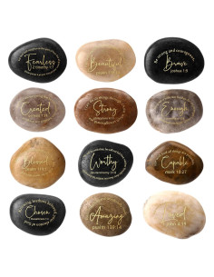 12 Piedras Inspiradoras Cristianas Grabadas - Regalos Religiosos