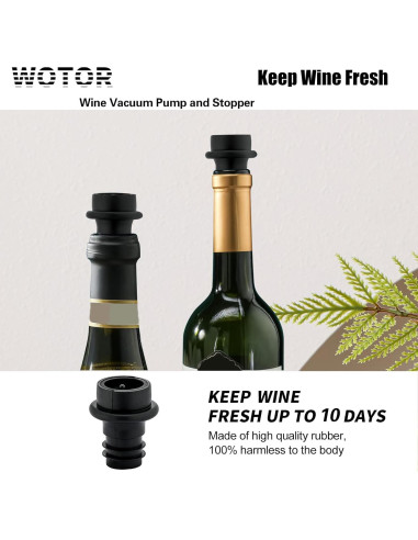 Bomba de Vacío para Vino WOTOR con 4 Tapones Reutilizables