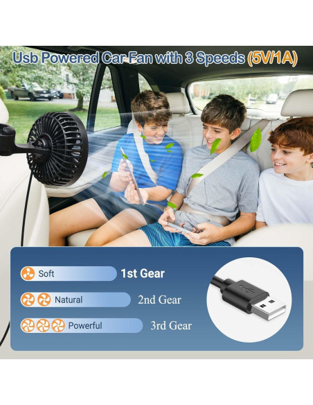 Ventilador de Auto HUENLYEL para Bebé Ajustable USB 3 Velocidades