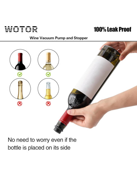 Bomba de Vacío para Vino WOTOR con 4 Tapones Reutilizables