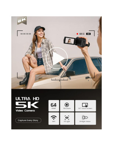 Cámara de Video 5K BREGOO con Pantalla Táctil 3" y Zoom 16X