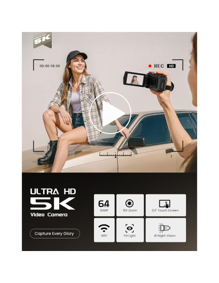 Cámara de Video 5K BREGOO con Pantalla Táctil 3" y Zoom 16X