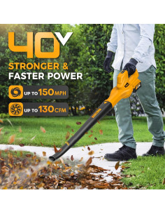 Soplador de hojas inalámbrico Alloyman 40V, 130CFM, 2 baterías 2