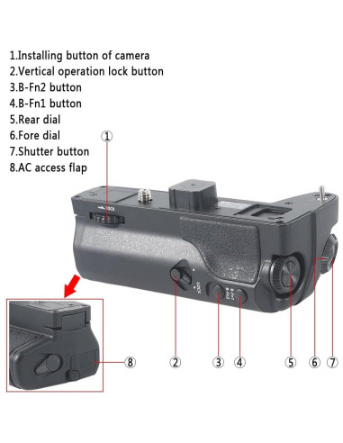 Empuñadura Vertical DSTE HLD-7 + 2 Baterías BLN-1 para Olympus E-M1