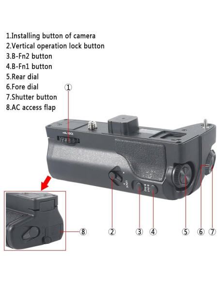 Empuñadura Vertical DSTE HLD-7 + 2 Baterías BLN-1 para Olympus E-M1