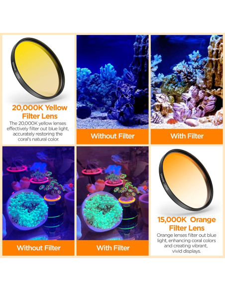 Kit de Filtros para Acuario ALILUSSO 52mm - CPL, Amarillo 20K, Naranja 15K, Macro 10x