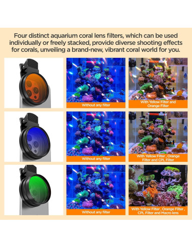 Kit de Filtros para Acuario ALILUSSO 52mm - CPL, Amarillo 20K, Naranja 15K, Macro 10x