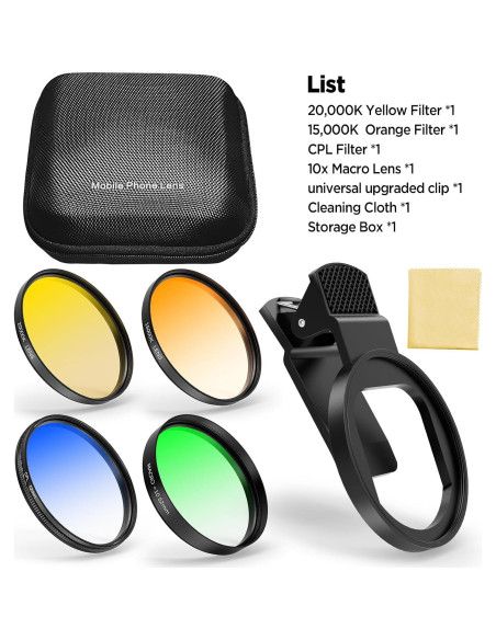 Kit de Filtros para Acuario ALILUSSO 52mm - CPL, Amarillo 20K, Naranja 15K, Macro 10x