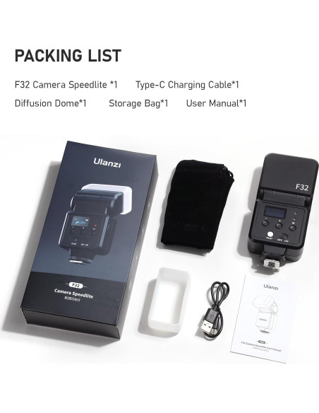 Flash Ulanzi F32 Speedlite GN32 5600K para Cámaras DSLR