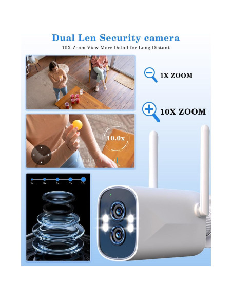 Sistema de Cámara de Seguridad Inalámbrica ZHXINSD 2K Doble Lente 10X