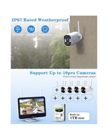 Sistema de Cámara de Seguridad Inalámbrica ZHXINSD 2K Doble Lente 10X