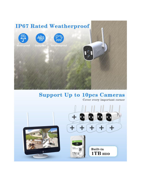 Sistema de Cámara de Seguridad Inalámbrica ZHXINSD 2K Doble Lente 10X