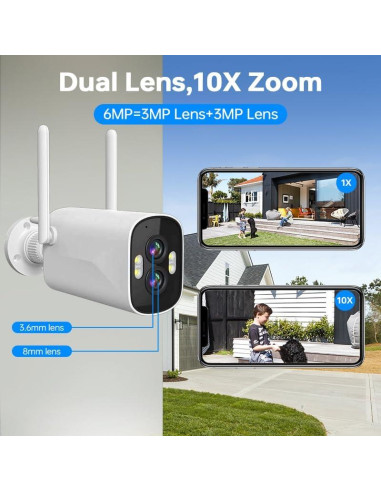Sistema de Cámara de Seguridad Inalámbrica ZHXINSD 2K Doble Lente 10X