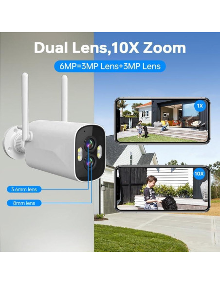 Sistema de Cámara de Seguridad Inalámbrica ZHXINSD 2K Doble Lente 10X