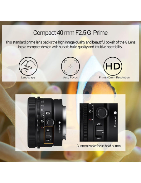 Lente Sony SEL40F25G FE 40mm f/2.5 G Ultra-Compacto