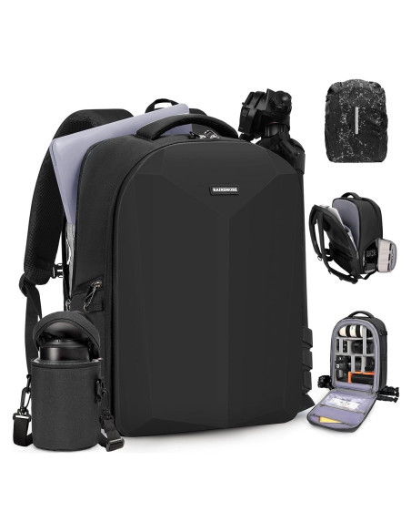 Mochila para cámara RAINSMORE negra con compartimento para laptop 15.6"