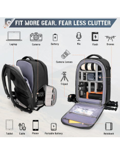 Mochila para cámara RAINSMORE negra con compartimento para laptop 15.6" 2