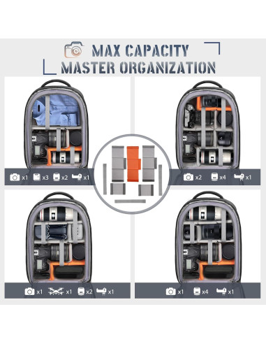 Mochila para cámara RAINSMORE negra con compartimento para laptop 15.6"