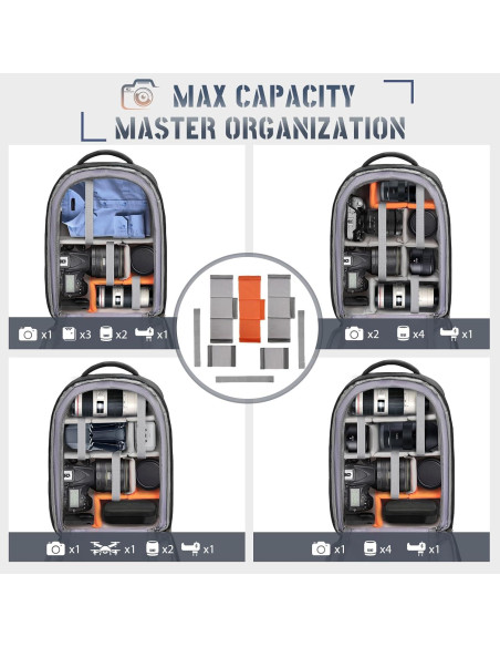 Mochila para cámara RAINSMORE negra con compartimento para laptop 15.6"