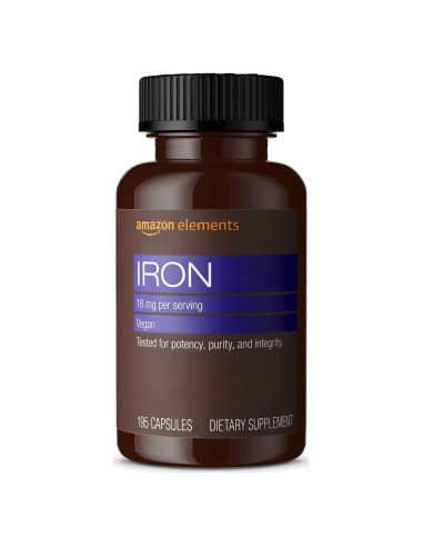 Cápsulas de Hierro Amazon Elements 18mg Veganas 195 Unidades