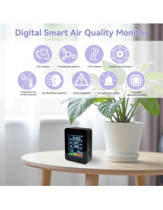 Monitor de Calidad del Aire 5 en 1 SIWMER - CO2, HCHO, TVOC, Humedad, Temperatura 2